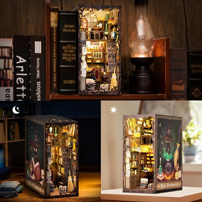 Fsolis Book Nook Kit, DIY Miniature Dollhouse Kit, 3D Wooden Puzzle - Image 2