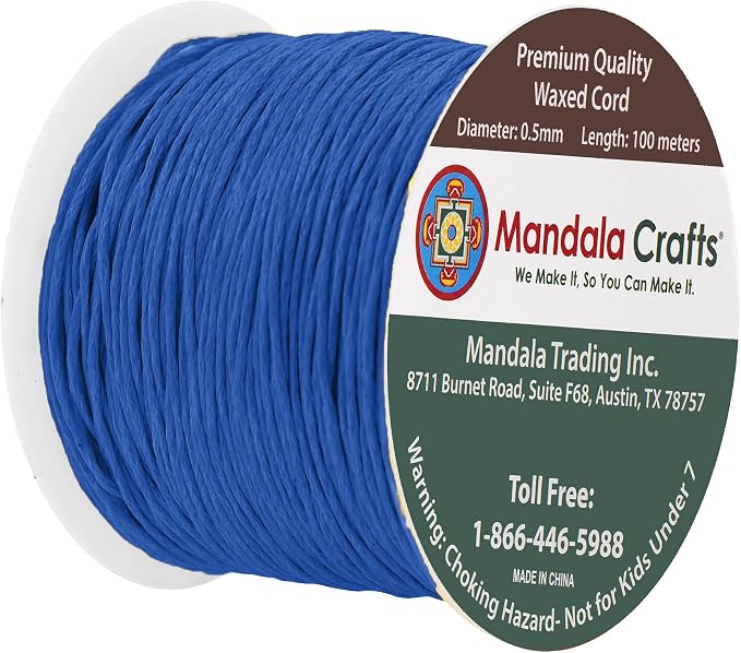 Mandala Crafts 0.5mm 109 Yards Sapphire Blue Cotton Waxed Cord - Image 2