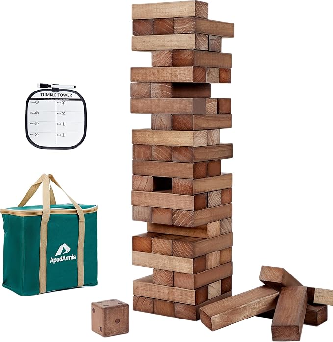 ApudArmis 54 PCS Tumble Timber Set Up to 3.2FT, Pine Wooden Tumble Tower Game by ApudArmis