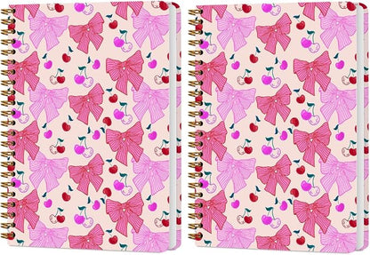 2 PCs Coquette Pink Bows Cherry Journaling Notebooks Trendy Preppy Spiral by Unknown