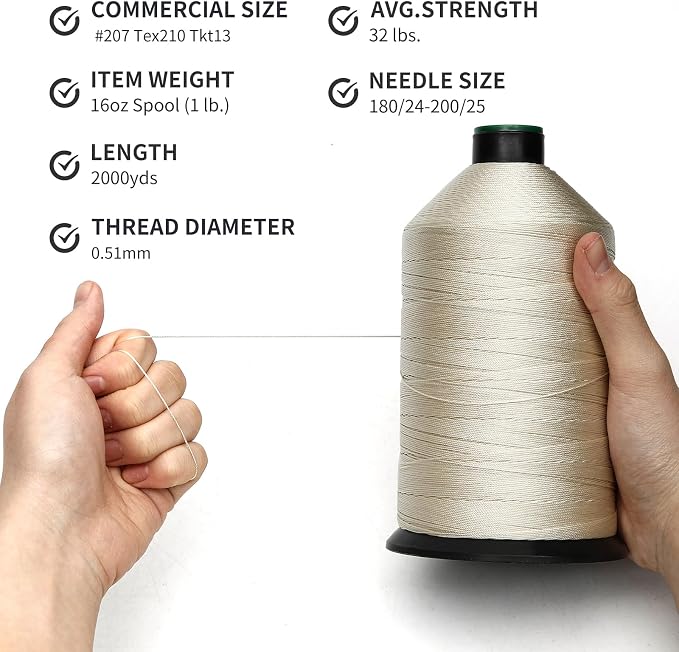 Extra Strong Bonded Nylon Thread #207 Tex210 – 16 OZ, Versatile Stitching - Image 3