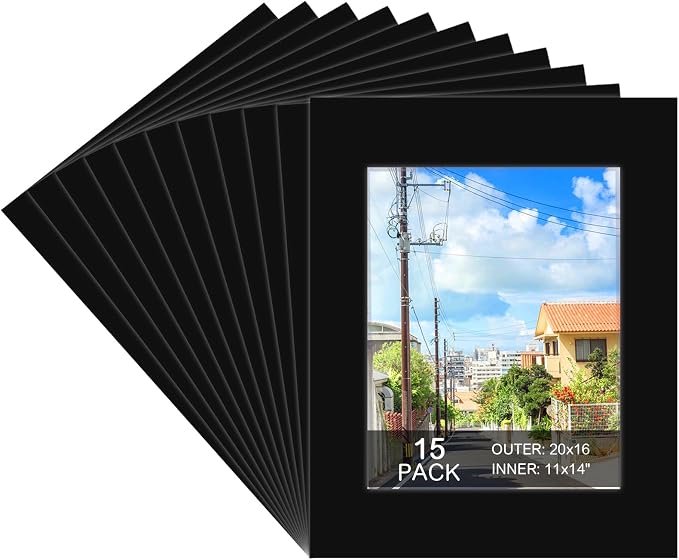 15 Pack 20x16 Black Picture Mats, Frame Mattes by Prudiut