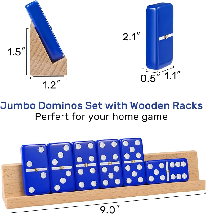 Dominoes Set for Adults with 4 Wooden Racks/Trays, Double Six Travel Portable - Image 5