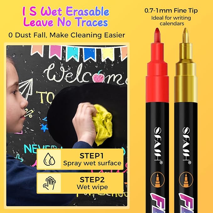 SFAIH 8 Vibrant Liquid Chalk Markers Erasable - Image 3