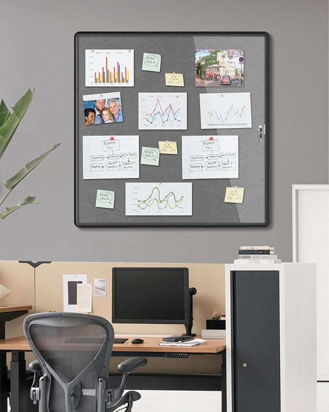 38"x38" Enclosed Bulletin Board, Lockable Weather-Resistant Aluminum Cork - Image 2