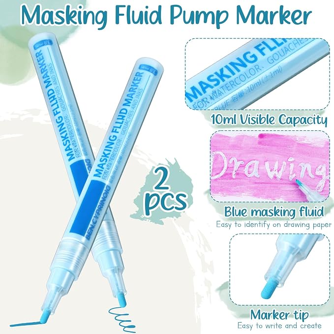 2 Pcs Masking Fluid Pen for Watercolor Painting, Capacity - Image 3