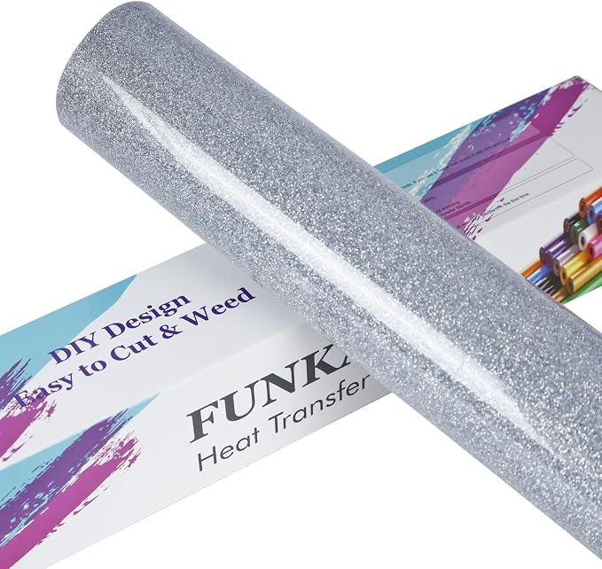FUNKAKA Glitter Silver HTV Heat Transfer Vinyl Rolls by FUNKAKA