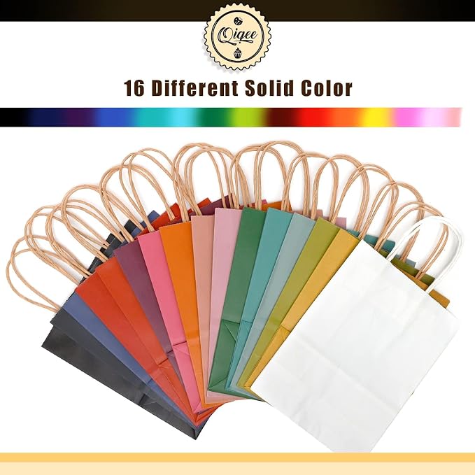 qiqee 32-Packs Paper Bags with Handles Bulk 7.6"x4.75"x10.5" Medium Gift Bags - Image 4