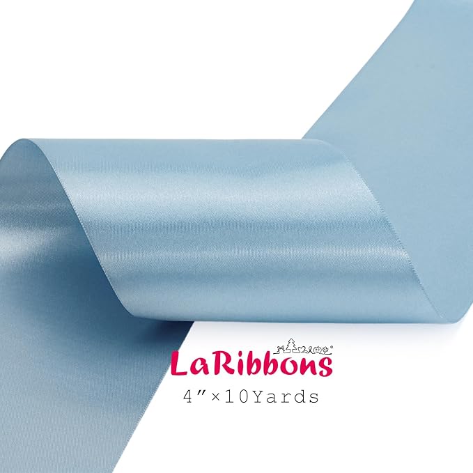 LaRibbons Light Blue Satin Ribbon 4 Inch 10 Yards Double Faced Luxury Baby Blue - Image 5