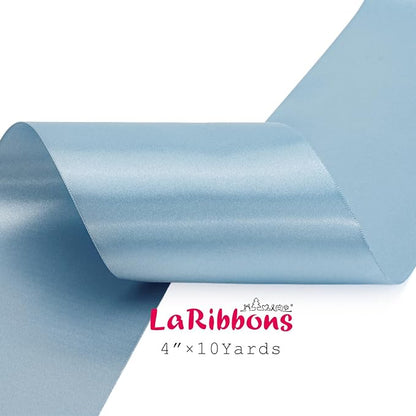 LaRibbons Light Blue Satin Ribbon 4 Inch 10 Yards Double Faced Luxury Baby Blue - Image 5