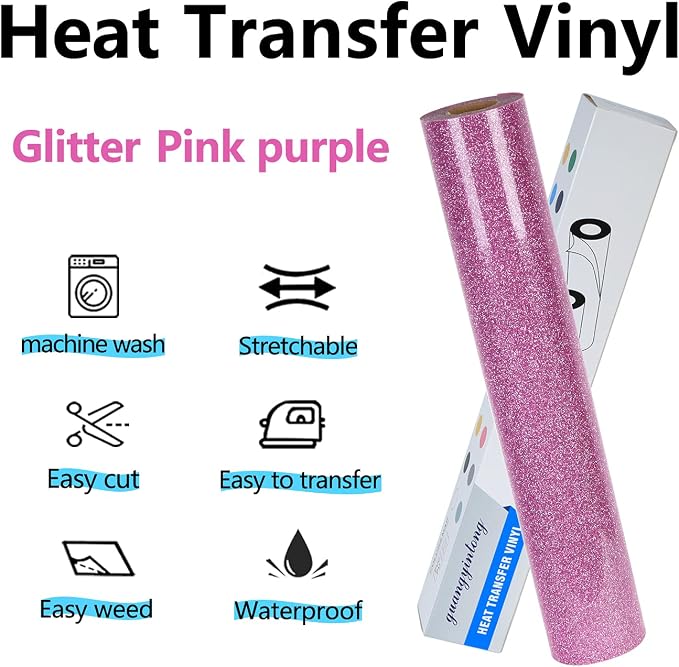 guangyintong Glitter Purple Pink Heat Transfer Vinyl HTV Rolls - Image 2