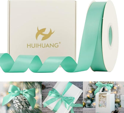 HUIHUANG Satin Ribbon 1 inch Aqua Blue Ribbon 50 Yards Aqua Blue Double Face by HUIHUANG