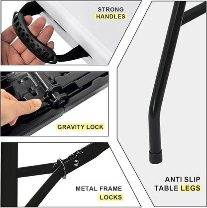 2-PCS 70.8" W X 29" D X 29" H - 6 ft Black Folding Table Heavy Duty Portable - Image 5