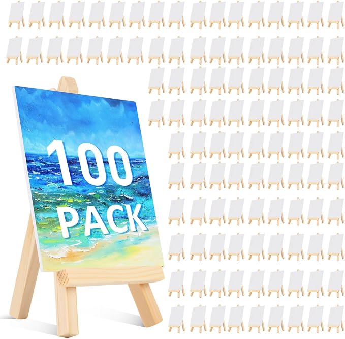 100 Pcs 5 Inch Mini Wood Display Easel, Small Wooden Easel Stand Art Craft by Unknown