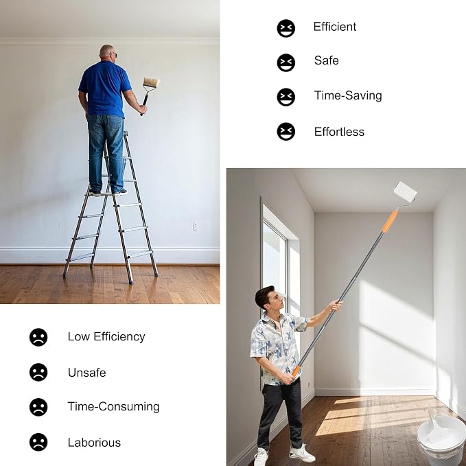 5 PCS Total 6.5 Ft Extension Pole, Paint Roller Stainless-Steel Threaded - Image 4