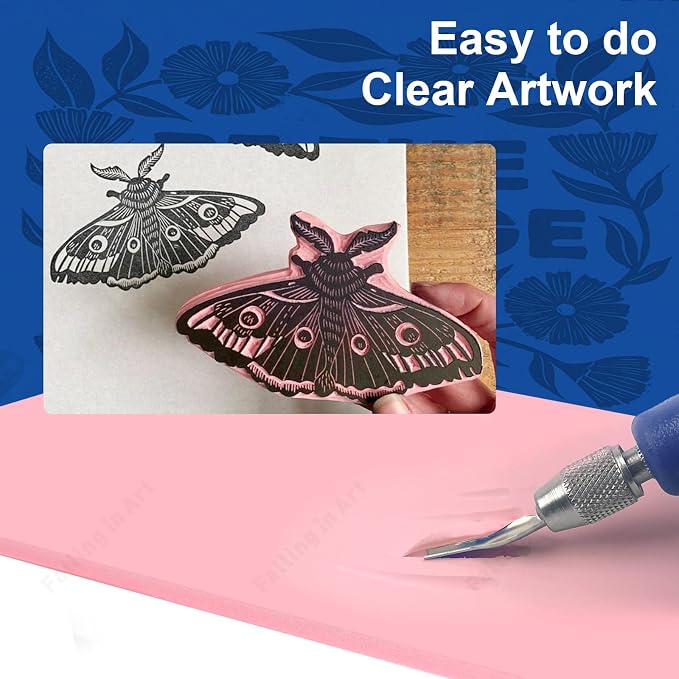 Falling in Art 4 x 6" Pink Rubber Carving Blocks, 6 Pack Soft Linoleum Blocks - Image 4