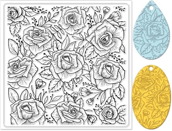 CHGCRAFT Polymer Clay Texture Sheets Rose Background Silicone Texture Stamp by chgcraft