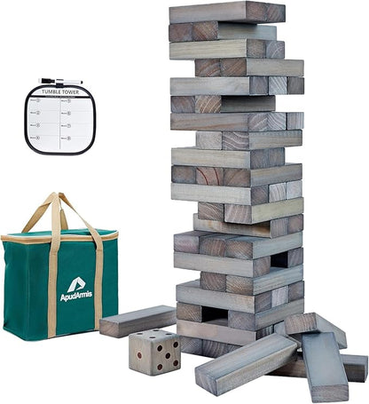 ApudArmis 60 PCS Giant Tumble Tower Stack to 5Ft, Pine Wooden Stacking Timber by ApudArmis