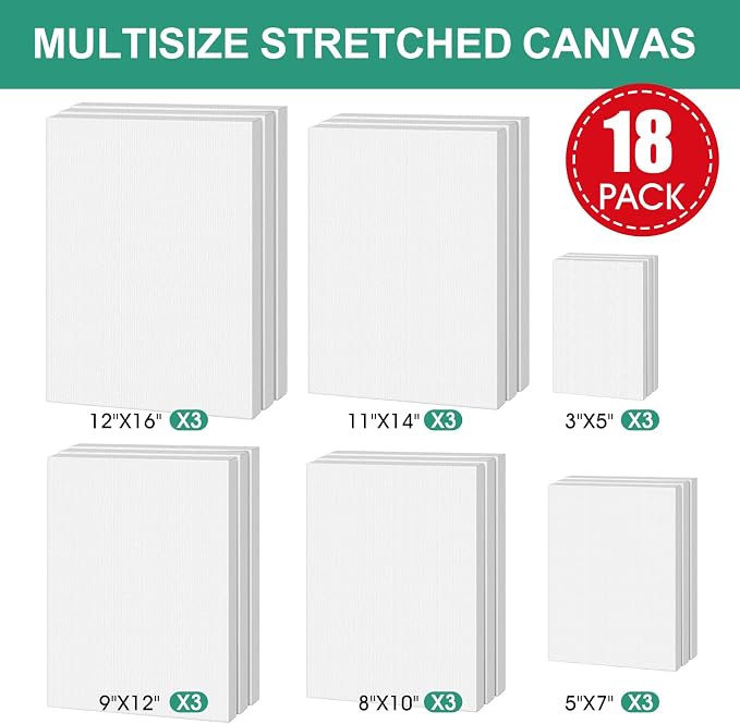 ESRICH Stretched Canvas for Painting, 18 Multi Pack Blank Canvases for Painting - Image 2