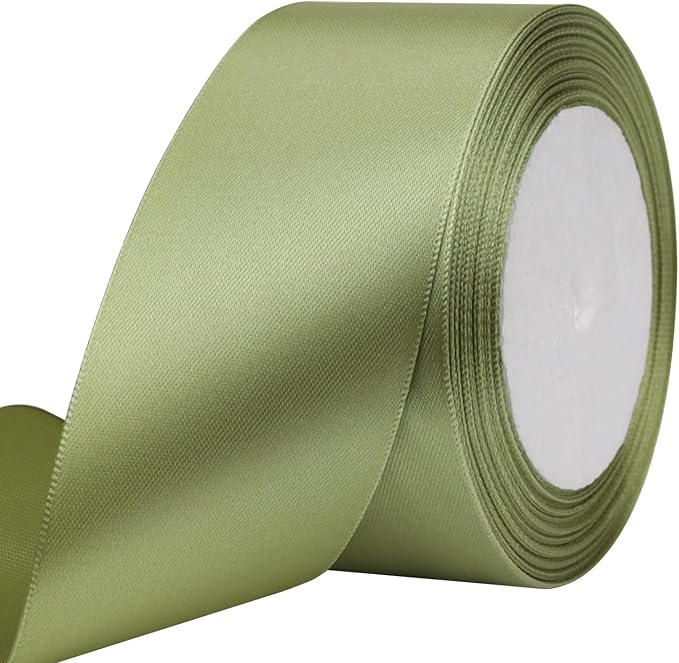 Olive Green Solid Satin Ribbon 2 Inch 25 Yards Solid Polyester Fabric Ribbon by Riunbb