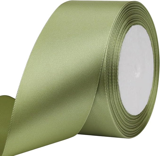 Olive Green Solid Satin Ribbon 2 Inch 25 Yards Solid Polyester Fabric Ribbon by Riunbb
