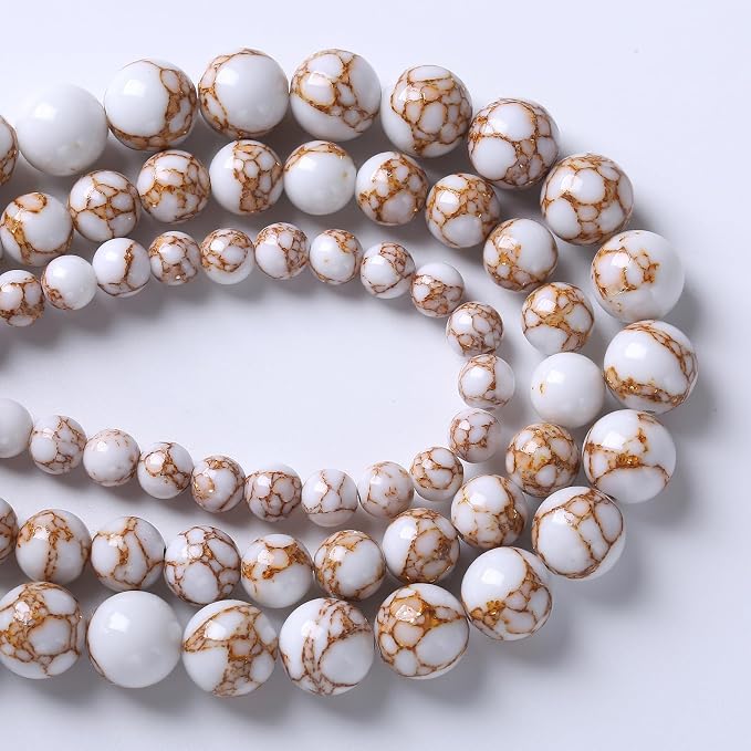 36pcs 10mm White Howlite Spun Gold Stone Beads - Image 3