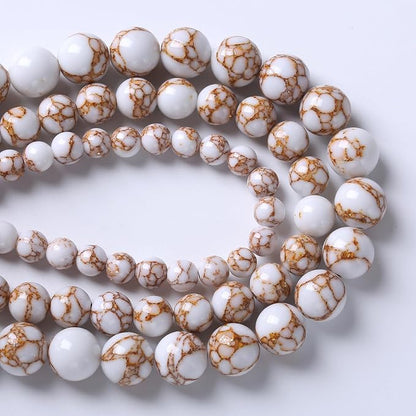 45pcs 8mm White Howlite Spun Gold Stone Beads - Image 3