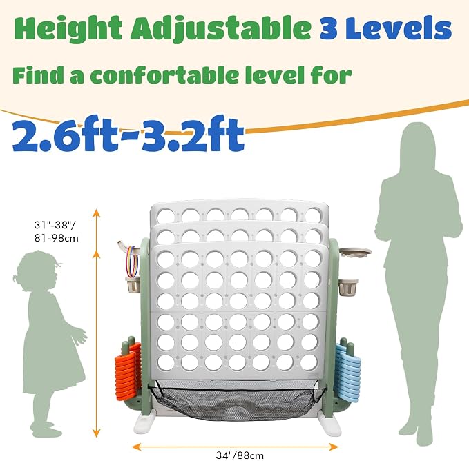 Ancaixin Giant 4 in-A-Row Connect Game Set, Adjustable Height Jumbo Yard Game - Image 4