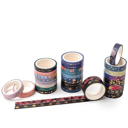 YUBX Skinny Galaxy Washi Tape Set 30 Rolls Gold Foil Decorative Starry Space - Image 6
