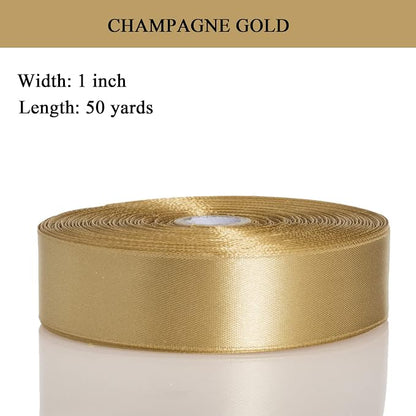 1 Inch Champaign Gold Solid Satin Ribbon, 50 Yards Craft Fabric Ribbon - Image 2