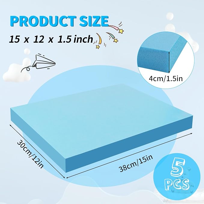 LuckyFoam Blue 5 Pack 15x12x1.5 inch Foam Sheets 1.5 Inch Thick Polystyrene - Image 2