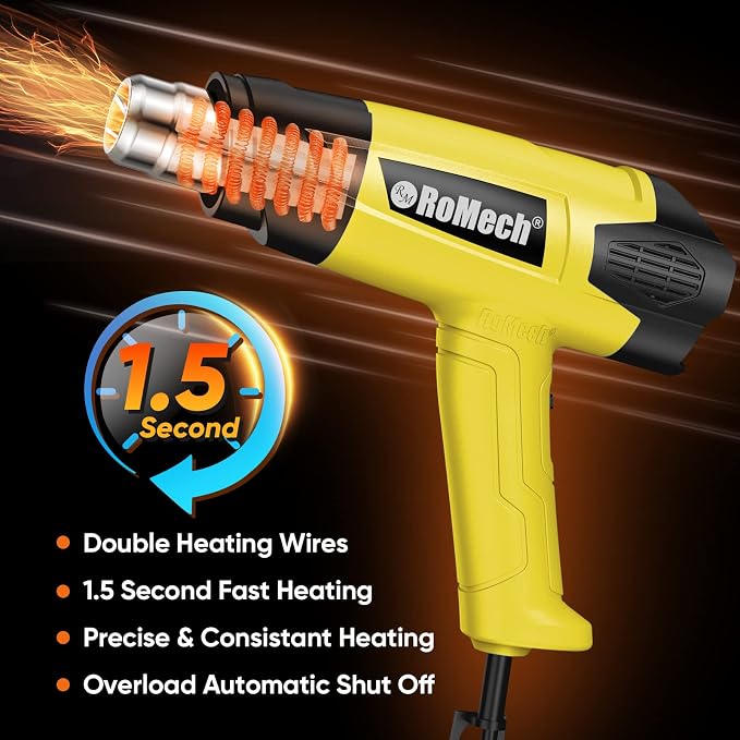 ROMECH 1500W Heavy Duty Heat Gun, Variable Temperature Control Hot Air Gun Kit - Image 3