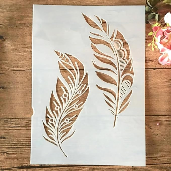TIAMECH A4 Reusable Two Feathers Stencil by TIAMECH