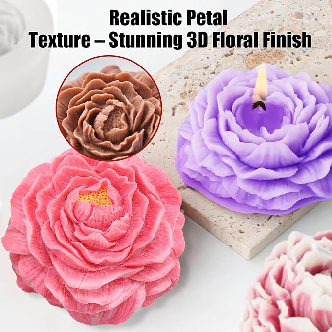 3 Pcs Peony Flower Silicone Candle Molds Set, 3D Peony and Rose Silicone Resin - Image 5
