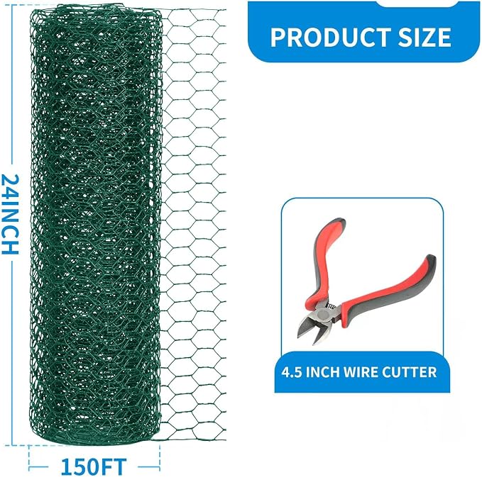 24'' x 150' Green Chicken Wire Fencing, 1 inch Chicken Wire and 20 Gauge - Image 2