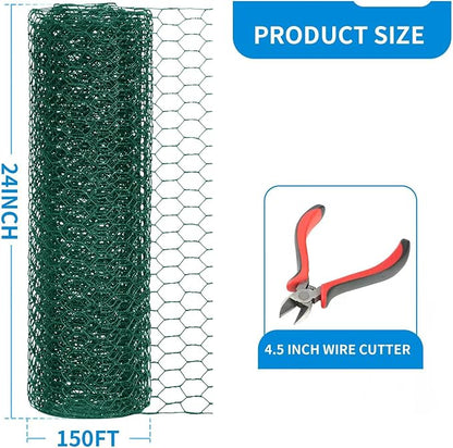 24'' x 150' Green Chicken Wire Fencing, 1 inch Chicken Wire and 20 Gauge - Image 2