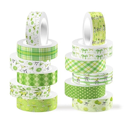 12 Rolls Greenery Washi Tape, Martini Bow Lemon Masking Tape, Checkered Martini by Unknown