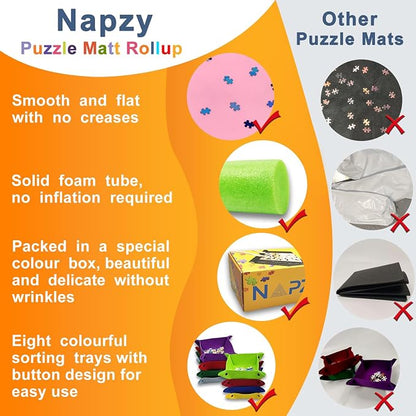 Napzy Puzzle Mat Rollup Puzzles Organizer 1500 1000 500PCS Puzzled Mat Pink Has - Image 4
