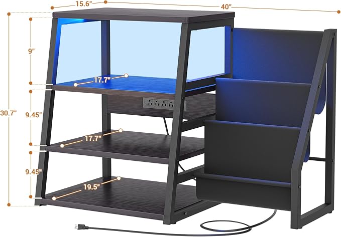 AV Media Stand with Outlets, Stereo Stands and Racks with Vinyl Storage - Image 3