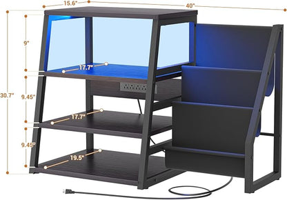 AV Media Stand with Outlets, Stereo Stands and Racks with Vinyl Storage - Image 3