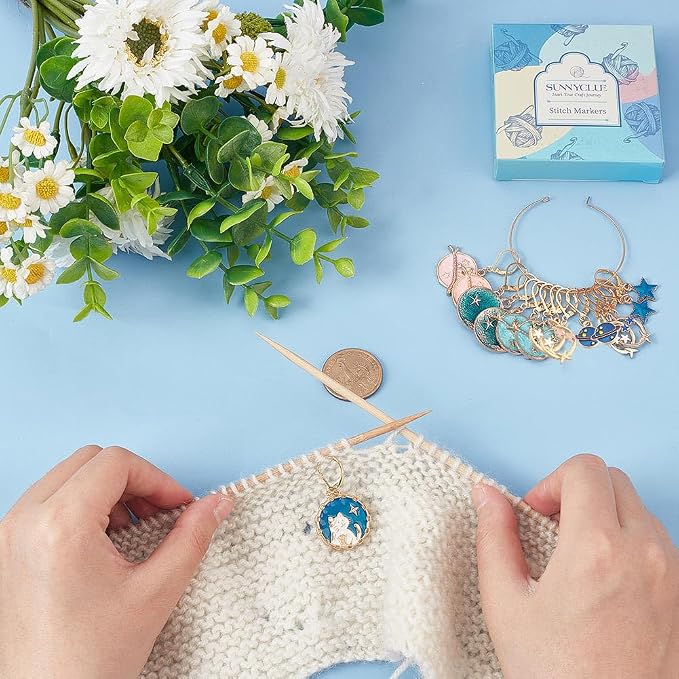 SUNNYCLUE 1 Box 20Pcs Stitch Markers Crochet Stitch Marker Cute Planet Moon - Image 3