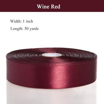 1 Inch Wine Red Solid Satin Ribbon, 50 Yards Craft Fabric Ribbon - Image 3