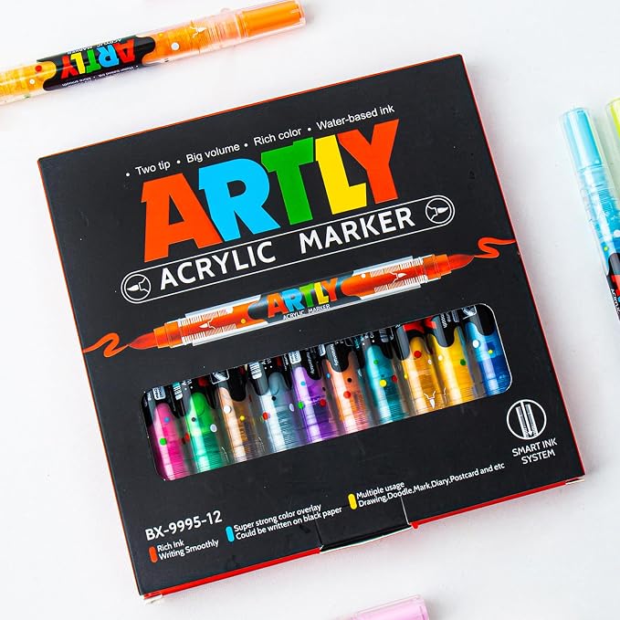 24 Colors Paint Markers, Dual-Color Acrylic Pens - Image 2