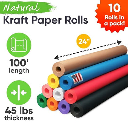 24" x 1200" Pack of 10 Rolls USA-Made Multi-Color Kraft Paper, 45 lbs/66 GSM – - Image 2