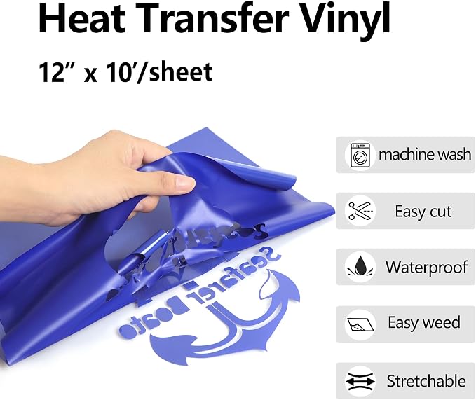 RENLITONG Royal Blue HTV Iron on Vinyl 12Inch by 10ft Roll Heat Transfer Vinyl - Image 2
