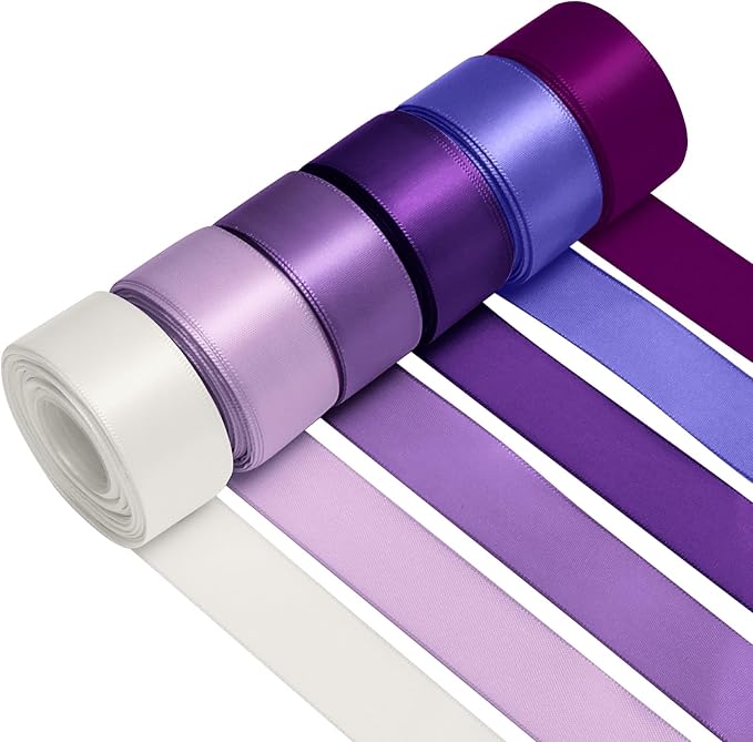 1 Inch Purple Satin Ribbons for Crafts, 6 Rolls Single-Faced Purple Assorted by Jacriah