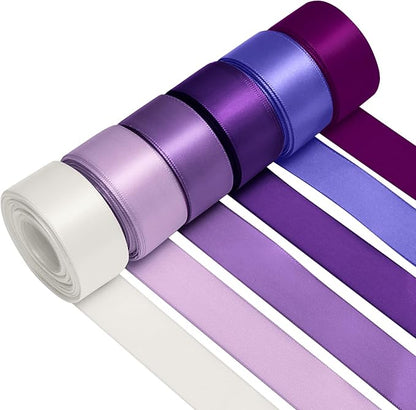 1 Inch Purple Satin Ribbons for Crafts, 6 Rolls Single-Faced Purple Assorted by Jacriah