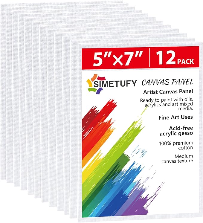 Simetufy 12 Pack 5x7 Inch Small Flat Canvas Boards by Simetufy