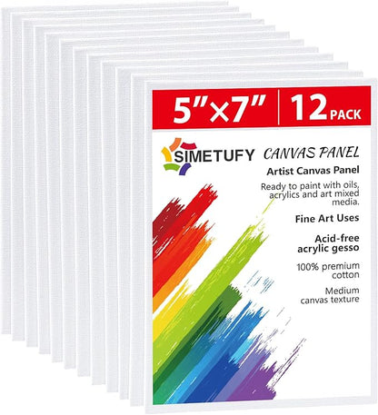 Simetufy 12 Pack 5x7 Inch Small Flat Canvas Boards by Simetufy