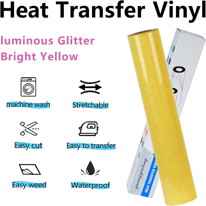 guangyintong Glow Glitter Gold Heat Transfer Vinyl HTV Rolls, Glitter HTV Vinyl - Image 6
